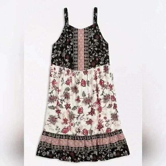 𝅺Maurice's Women's Black/White Floral Rayon Adj Strap SunDress EUC sz XS - Picture 2 of 11
